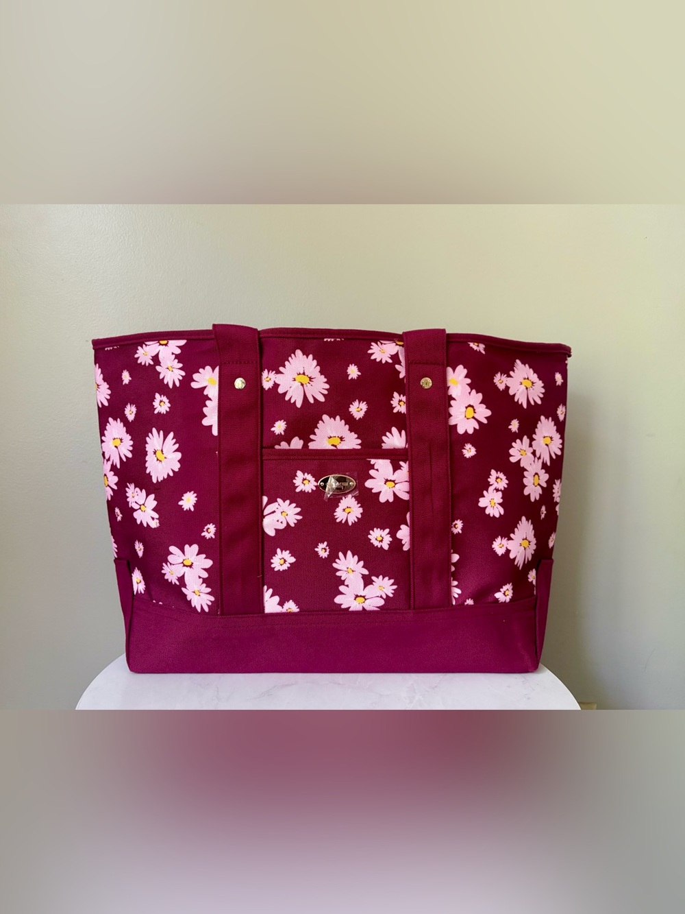 Coach Tote Bag in Burgundy with Pink Daisies